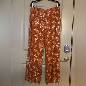 Three Dots Orange Floral Wide Leg Pants